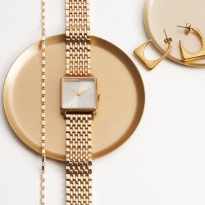 Gold Ceramic Analog Square Watch